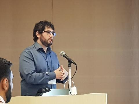 Gustavo Cainelli bei seinem Vortrag zur 5G-Funkkommunikation auf dem Weltkongress der IFAC International Federation of Automatic Control am 10. Juli 2023 in Yokohama, Japan
